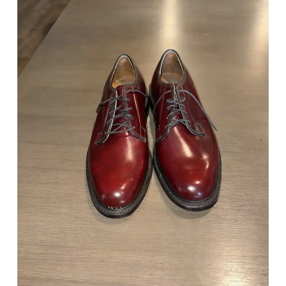 Men’s Burgundy Leather Plain Toe Derby Dress Shoes Size 9.5 D Made USA
